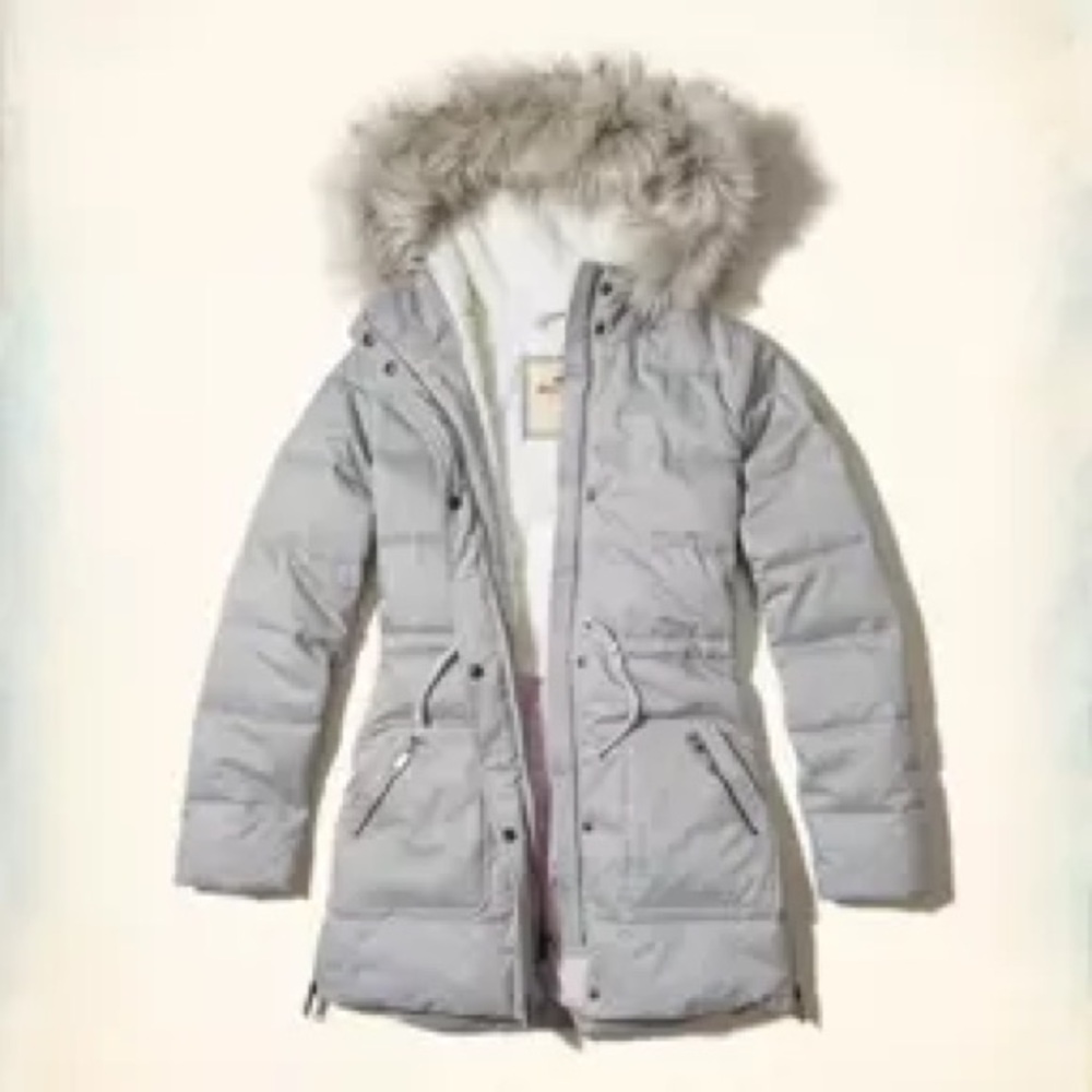 Hollister grey snow jacket waist defined